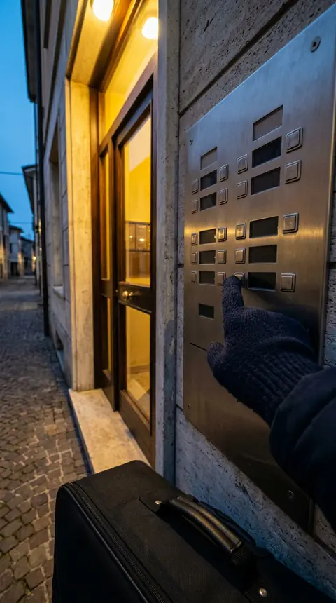 Il massaggiatore suona il citofono con la custodia del lettino