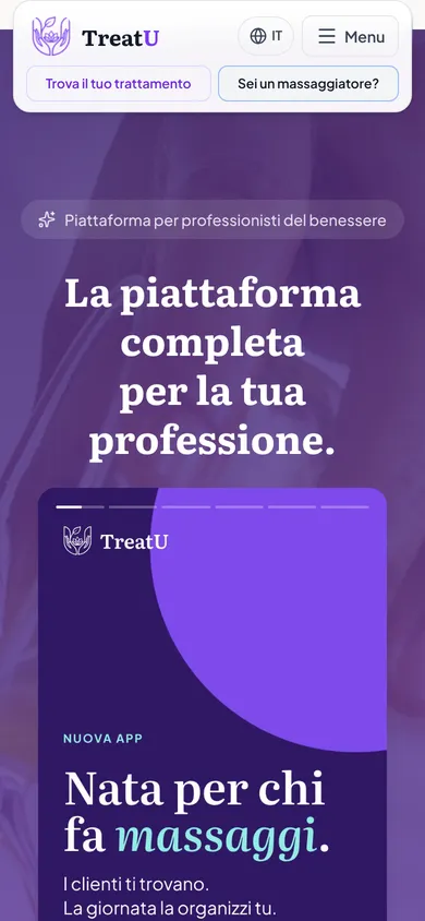 La pagina per chi fa massaggi su www.treatu.it (schermata vera)